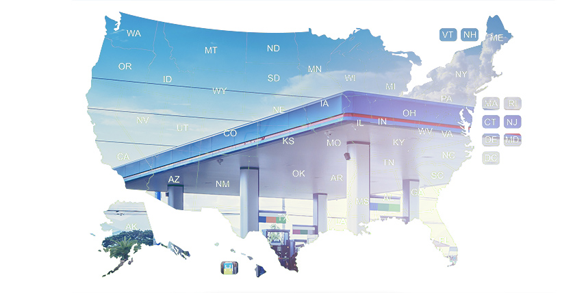 Map of the US with a charging station background