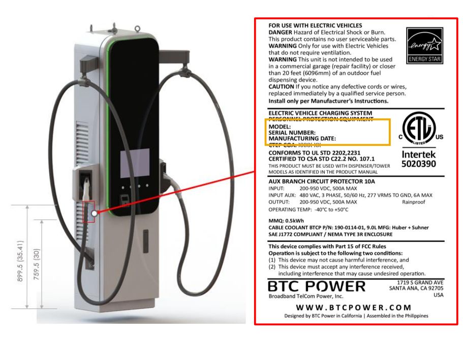 How to locate serial number on BTC POWER charger